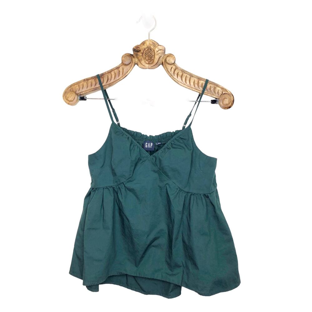 Gap Top Babydoll V Neck Tank Green Cotton Pleated Cami Flowy Loose Boho Small